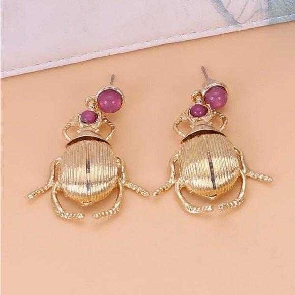 Gemstone Beetle Earrings - Picture 4 of 6